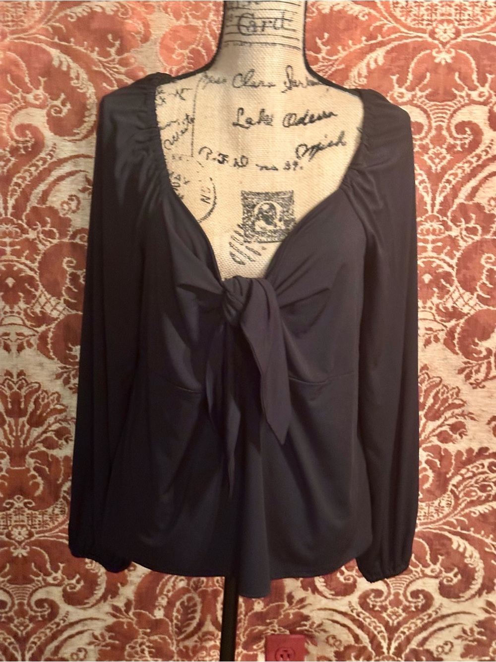 Eloquii Black Tie-Front Long Sleeve Blouse